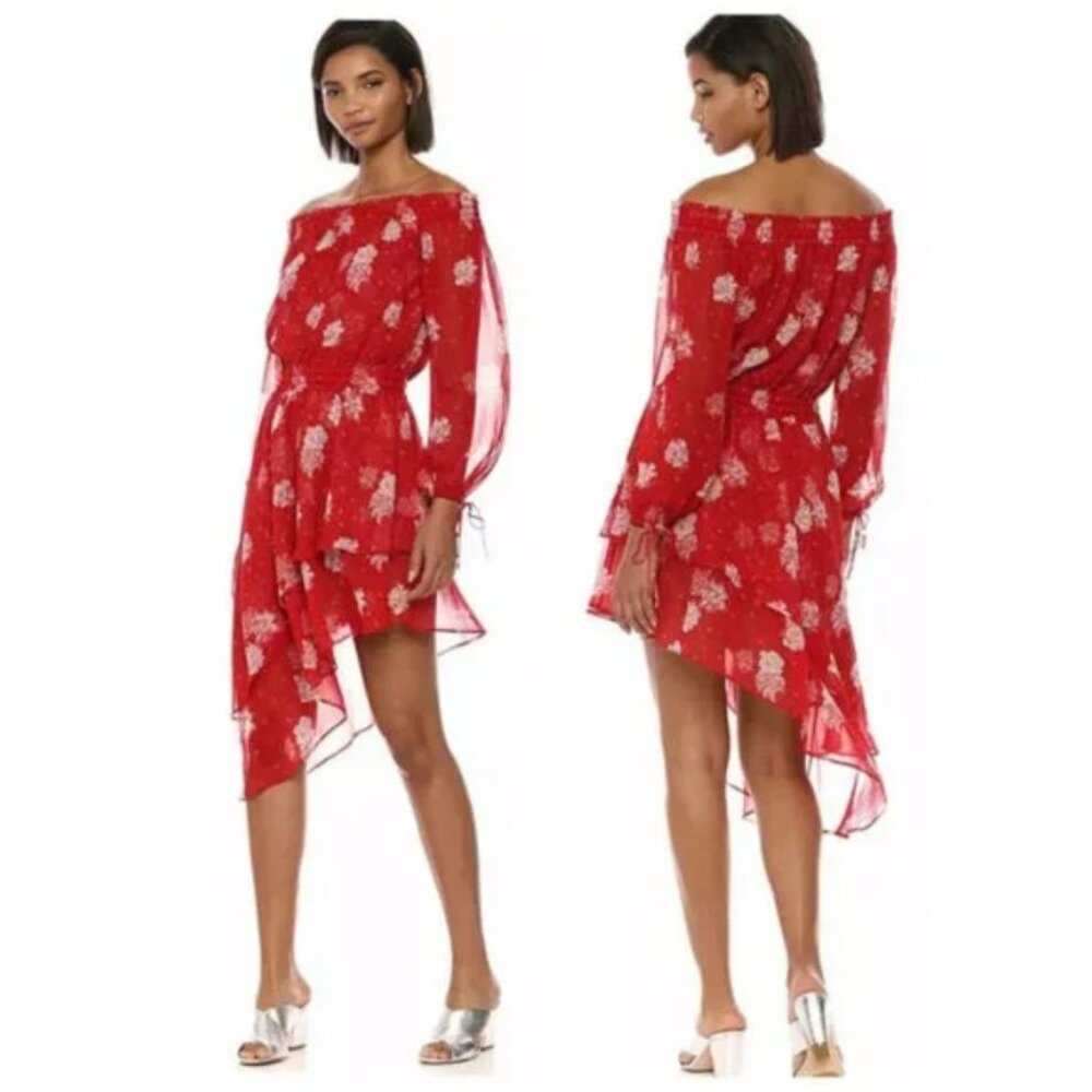 NWT The Kooples Red Off Shoulder Silk Dress 3/L